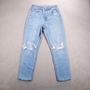 AMERICAN EAGLE Jeans Size 2 SHORT Mom Distressed Light Wash Denim 25x25
